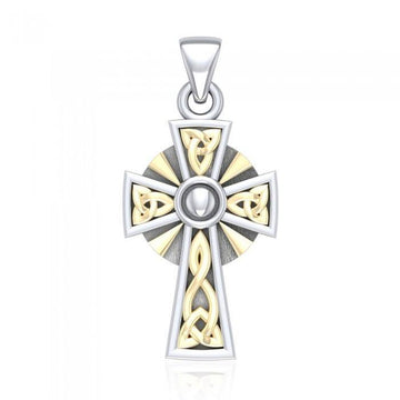 Celtic Cross Silver & 18k gold accents Pendant MPD1806 - Jewelry